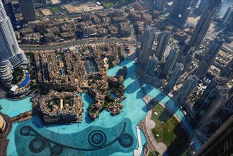 View of downtown and the city, observation deck on the Burj Khalifa, Dubai, United Arab Emirates,