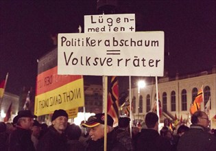 Pegida demonstration at the theatre square in Dresden. At this rally, Pegida founder Bachmann