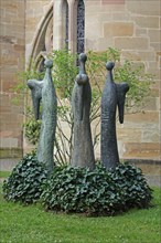 Sculpture Three Angels by Ernst Steinacker 1993, modern art, bronze, inner courtyard, cloister,