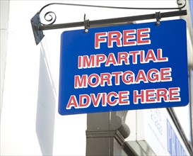 Free impartial mortgage advice here sign, England, UK