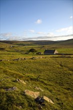 Late afternoon crofting landscape Wethersta, Mainland, Shetland Islands, Scotland, United Kingdom,