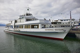 Excursion boat General Guisan in Ouchy harbour in the Ouchy district, Lausanne, district of