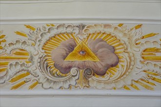 Fresco, Eye of God, Parish Church of St Stephen and Oswald, Osterzell, Ostallgaeu, Swabia, Bavaria