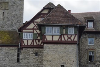 Old town near Weilertor, Kocher valley, Kocher, half-timbered house, half-timbered tower, gate
