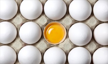 Eggs and egg yolks in an egg carton, 14/03/2015