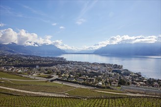Main road 12 leads through the UNESCO World Heritage vineyard terraces of Lavaux with views of