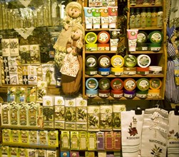 Olive oil souvenir products display, Rhodes, Greece, Europe