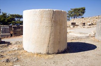 Inscription on column, Ancient Kamiros, Rhodes, Greece, Europe
