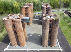 An aerial photo shows 24 brick towers rising 22 metres into the sky above Lauchhammer. They are the