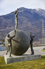 Public art object Le Visionnaire, The Visionary by Michel Favre at the roundabout in Martigny,