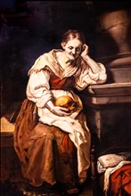 Elderly woman meditating, Antonio Carneo, oil on canvas, 17th century, Galeria d'Arte Antica,