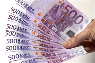 Bundle of money with EUR500 notes, 08/01/2015