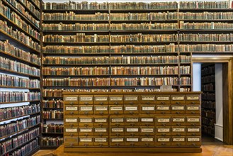 Shelves with old books, library of the Allgemeine Lesegesellschaft Basel, Basel, Switzerland,