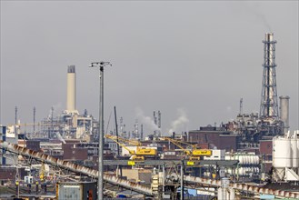 Smoking chimneys, BASF production in Ludwigshafen, Rhineland-Palatinate, Germany, Europe