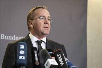 Boris Pistorius (SPD), Federal Minister of Defence, recorded during a press statement in the German