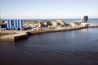 Marine Operation centre, housing, storage tanks, Port harbour, Aberdeen, Scotland, United Kingdom,
