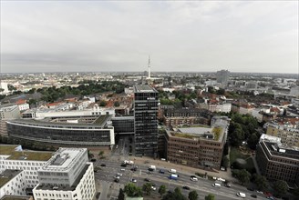 Urban view of a television tower, office buildings and city streets, Hamburg, Hanseatic City of