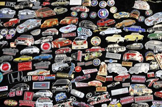 RETRO CLASSICS 2010, Stuttgart Messe, Colourful badges and advertising pins from various car