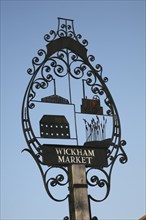 Village sign, Wickham Market, Suffolk, England, UK