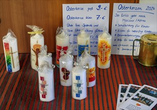 Sale of Easter candles, former monastery church Mater Salvatoris, Boerwang, Allgaeu, Swabia,