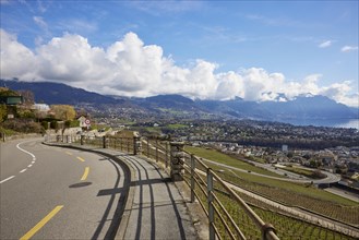Main road 12 leads through the UNESCO World Heritage vineyard terraces of Lavaux with views of
