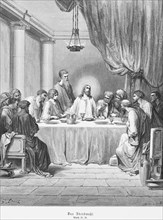 The Last Supper, Gospel of Matthew, chapter 26, Jesus, halo, twelve apostles, Passover, Jerusalem,