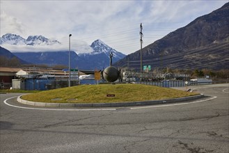 Art object Le Visionnaire, The Visionary by Michel Favre at the roundabout in Martigny, district of