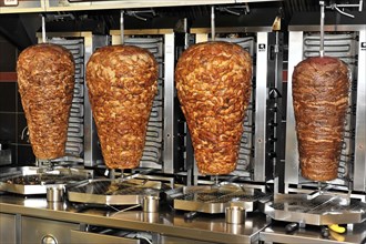 Various kebab skewers ready for the preparation of kebabs, Hamburg, Hanseatic City of Hamburg,