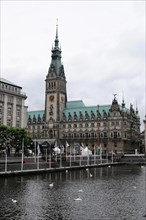 Hamburg City Hall with its impressive architecture and reflection in the water, Hamburg, Hanseatic