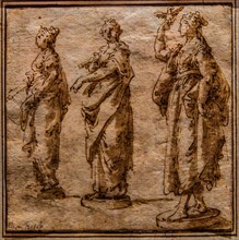 Study of three statues, Giandomenico Tiepolo, watercolour, Galeria d'Arte Antica, Castello di