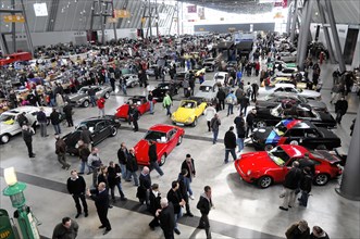 RETRO CLASSICS 2010, Stuttgart Messe, General view of a hall at a motor show with many classic cars