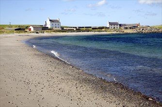 Sandy beach and sea shore, Melby, near Sandness, Mainland, Shetland Islands, Scotland, United