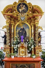 Altar with image of St Leonhard, St Leonhard's Filial Church, Boerwang, Allgaeu, Swabia, Bavaria,