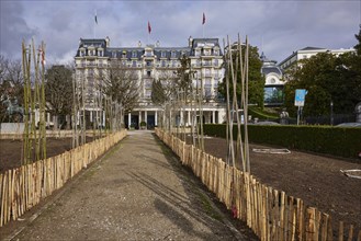 Hotel Beau-Rivage Palace and bare winter trees in the Ouchy neighbourhood, Lausanne, district of