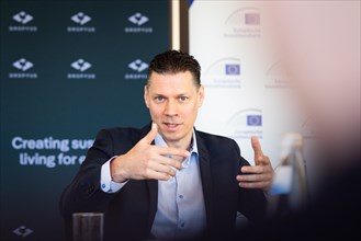 Markus Fuhrmann, founder and CEO of GROPYUS, at a press conference in Berlin on Tuesday 19 March