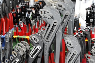 RETRO CLASSICS 2010, Stuttgart Messe, Several pliers in grey, black and red, organised in a row on