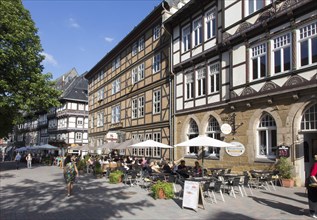 Historic old town with half-timbered houses and church in Goslar, 21.07.2015