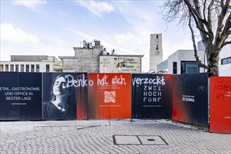 Benko has gambled away. Graffiti on a construction fence in Stuttgart city centre. Signa Real