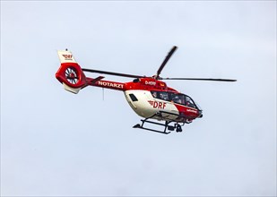Rescue helicopter in flight, DRF Flugrettung. Airbus Helicopters H145, Mannheim,