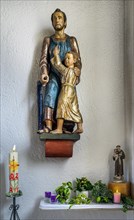 St Joseph with saw and baby Jesus, former monastery church Mater Salvatoris, Boerwang, Allgaeu,