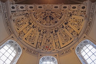 Interior view with ceiling fresco of UNESCO St Peter's Cathedral, dome, arts and crafts, figures,