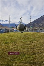 Public art object Le Visionnaire, The Visionary by Michel Favre at the roundabout in Martigny,