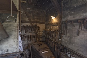 Tools in a village smithy from the 19th century, Open-Air Museum of Folklore Schwerin-Muess,