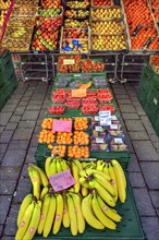 A fruit stand in mid-March, Kempten, Allgaeu, Bavaria, Germany, Europe