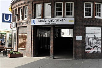 Entrance to the Landungsbruecken underground station in Hamburg, Hamburg, Hanseatic City of