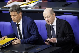 (R-L) Olaf Scholz, Federal Chancellor, and Robert Habeck, Federal Minister for Economic Affairs and