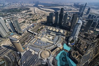 View of downtown and the city, observation deck on the Burj Khalifa, Dubai, United Arab Emirates,