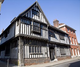 Ancient half timbered black and white building, Oak House, Northgate Street, Ipswich, Suffolk,