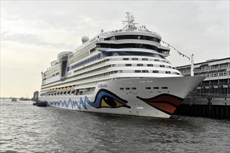 AIDALuna, A large cruise ship in the harbour at dusk, Hamburg, Hanseatic City of Hamburg, Germany,