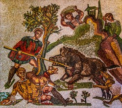 Small hunting trip, mosaic copy, Piazza Armerina, 4th century, mosaic school producing mosaic